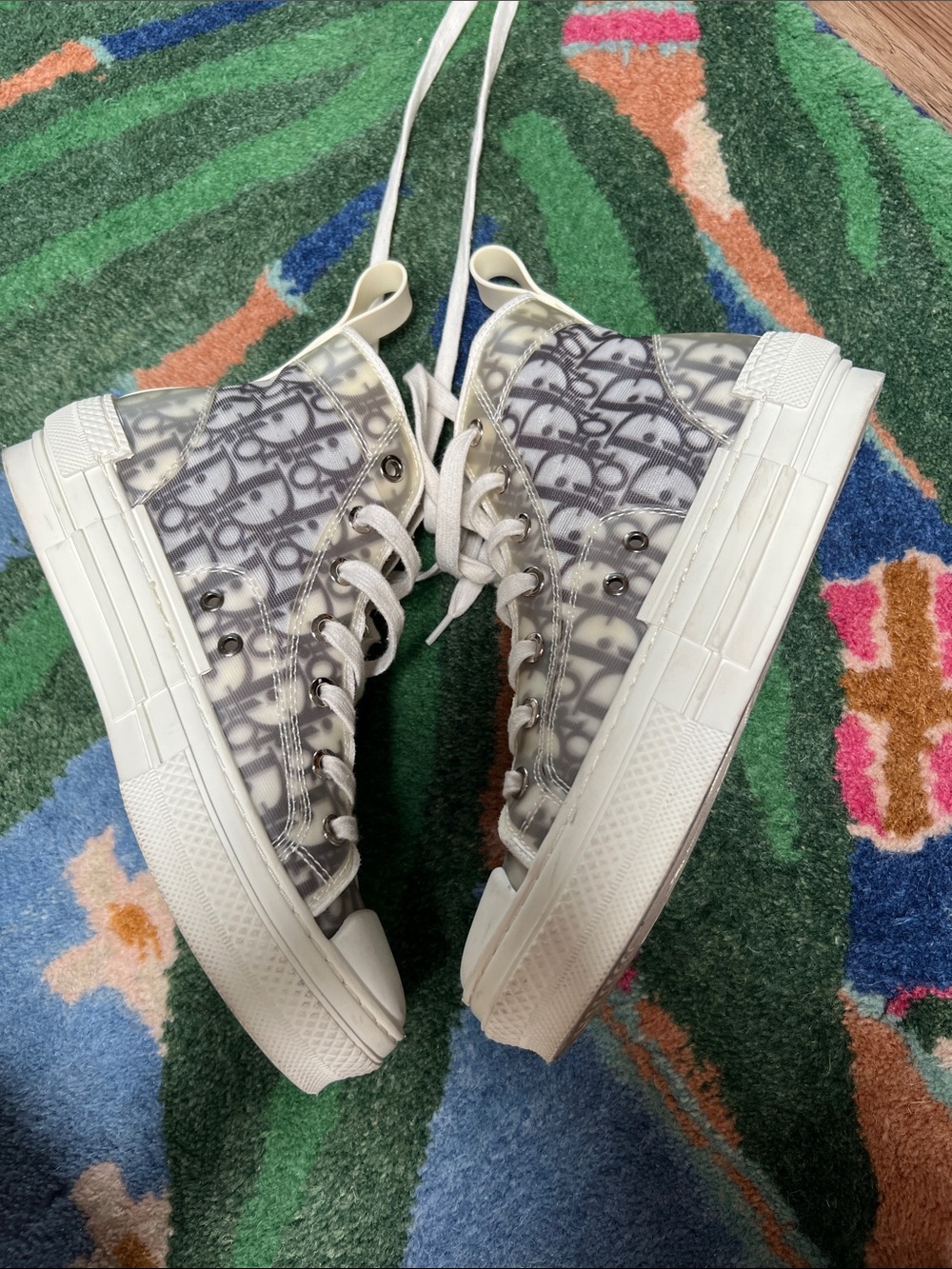 Dior High-Top Sneakers in White and Gray Oblique Print - Picture 3 of 5